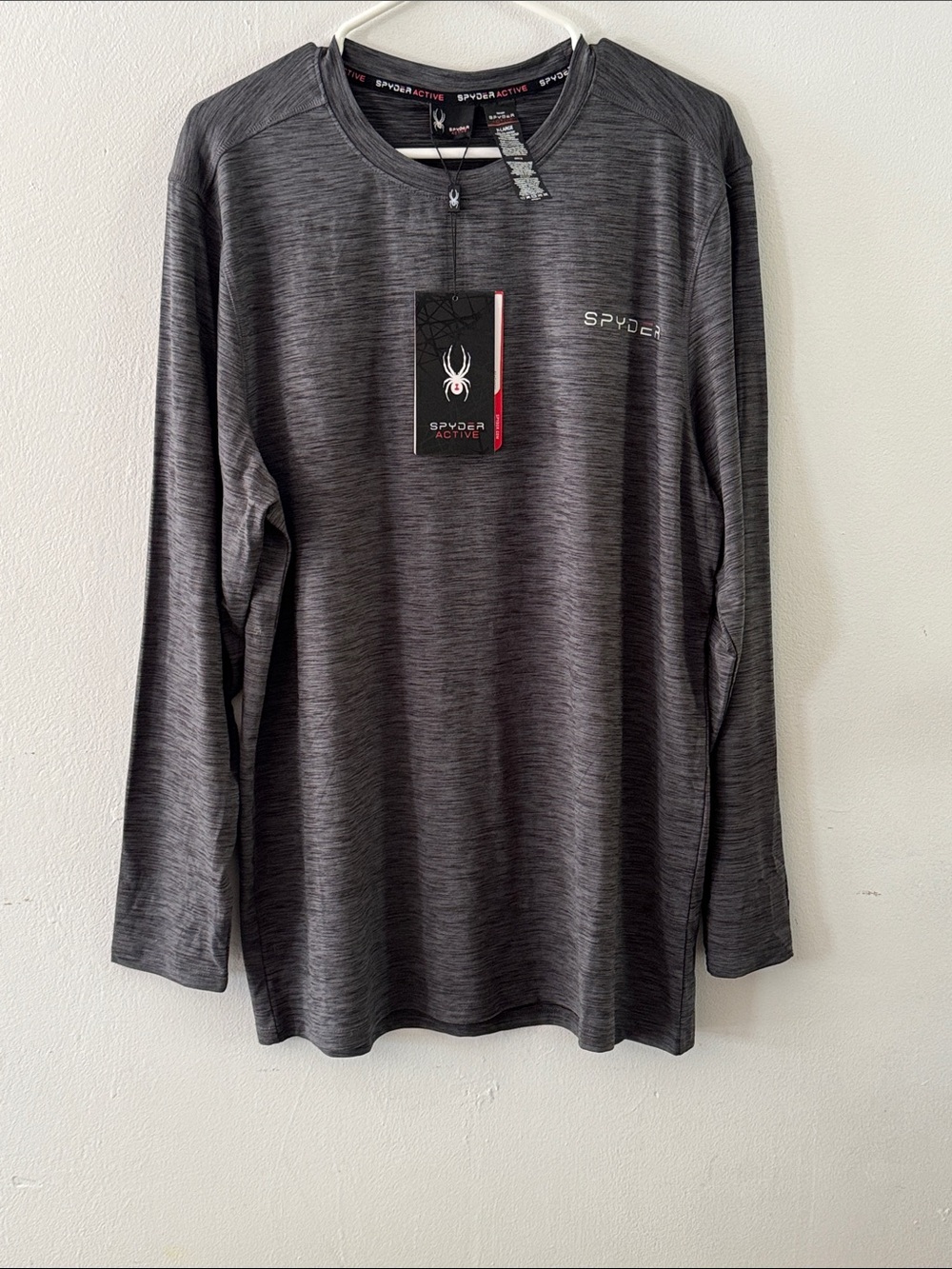 Spyder Men's Long Sleeve Heathered Charcoal Performance Tee Sz XL
